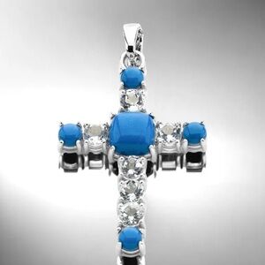 Southwest Cross with Ceruleite & White Topaz Pendant